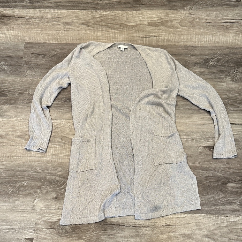 J. Jill Light Gray Open-Front Knit Cardigan XS EUC Linen Blend